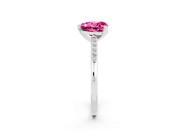 Silver Heart Cut Pink Sapphire Solitaire Ring with Channel Set Round Band and Prong Setting