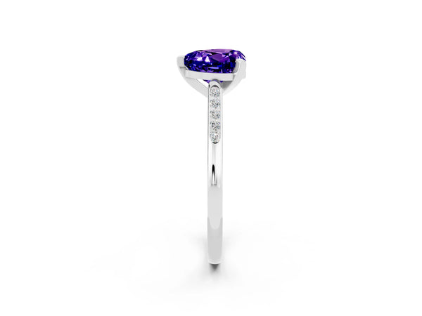 White gold Heart Cut Tanzanite Solitaire Ring with Channel Set Round  Band and Prong Setting