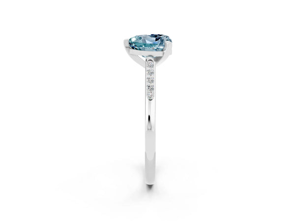 Platinum Heart Cut Aquamarine Solitaire Ring with Channel Set Round Band and Prong Setting