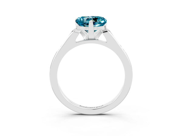White gold Heart Cut Blue Topaz Solitaire Ring with Channel Set Round  Band and Prong Setting