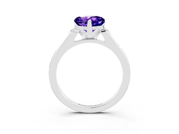 White gold Heart Cut Tanzanite Solitaire Ring with Channel Set Round  Band and Prong Setting