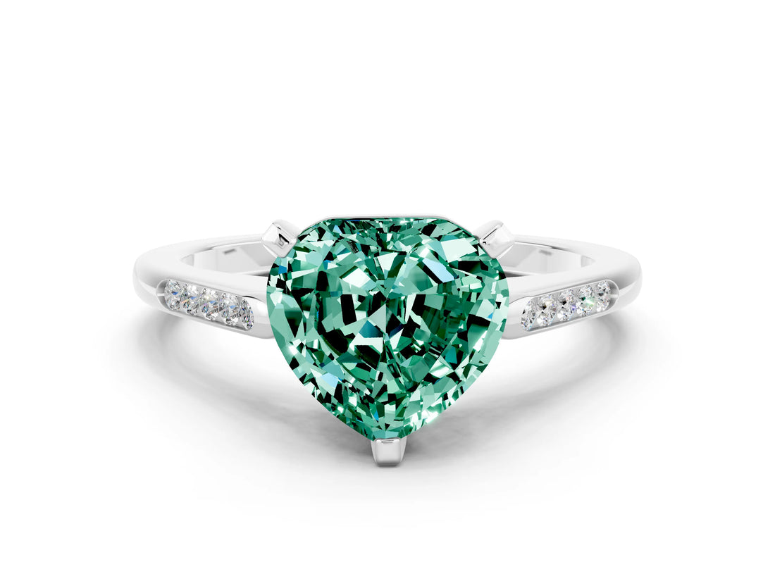 White gold Heart Cut Cut Channel Set Solitaire Engagement Ring with Four-Prong Setting