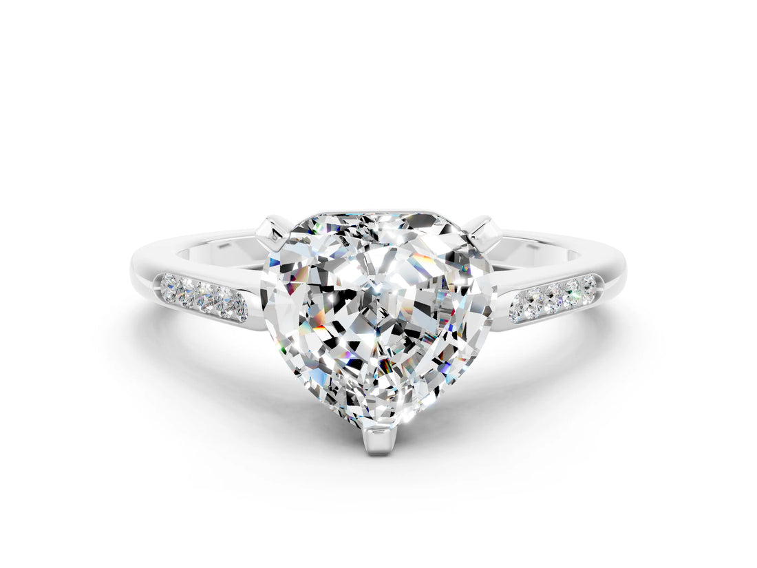 White gold Heart Cut Cut Channel Set Solitaire Engagement Ring with Four-Prong Setting