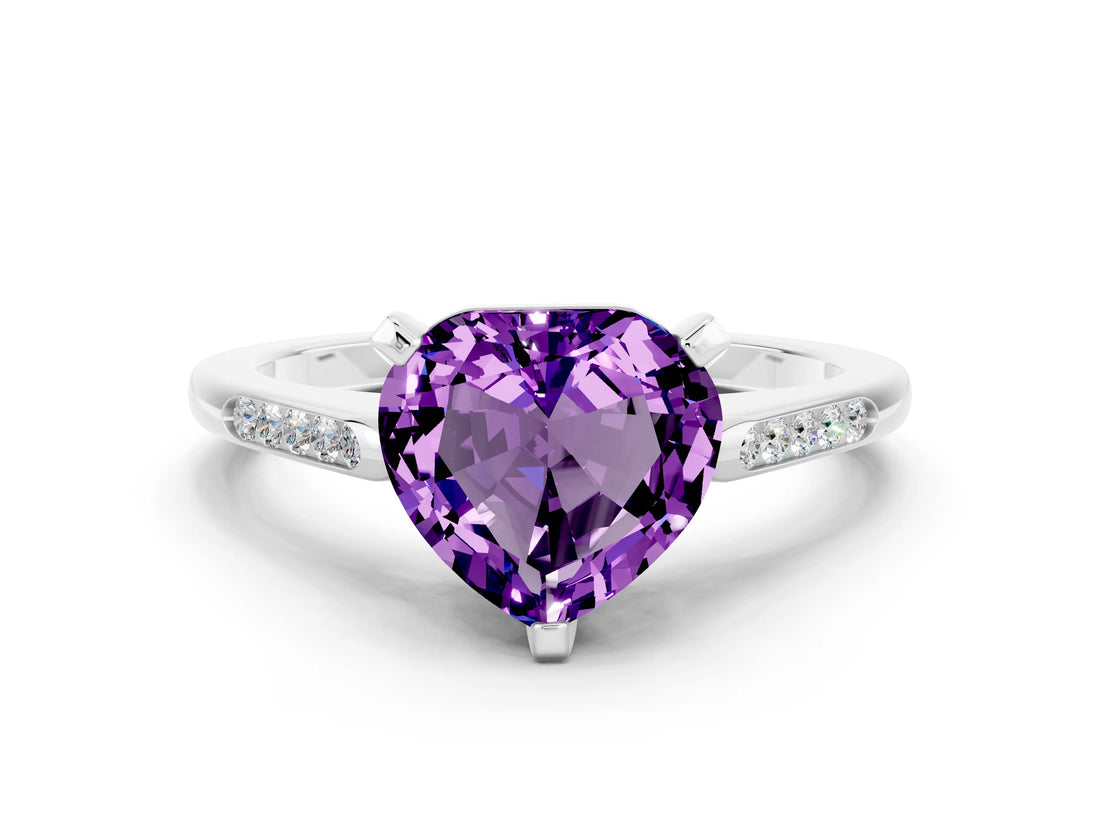 White gold Heart Cut Cut Channel Set Solitaire Engagement Ring with Four-Prong Setting