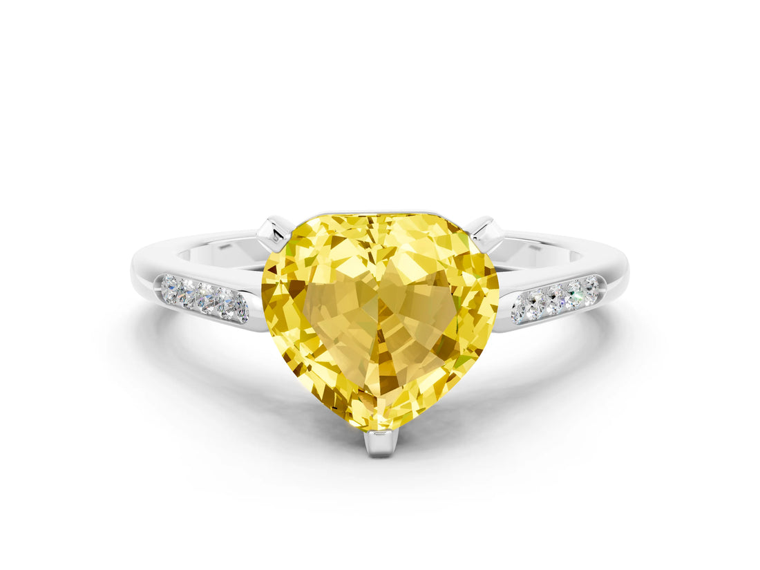 White gold Heart Cut Cut Channel Set Solitaire Engagement Ring with Four-Prong Setting