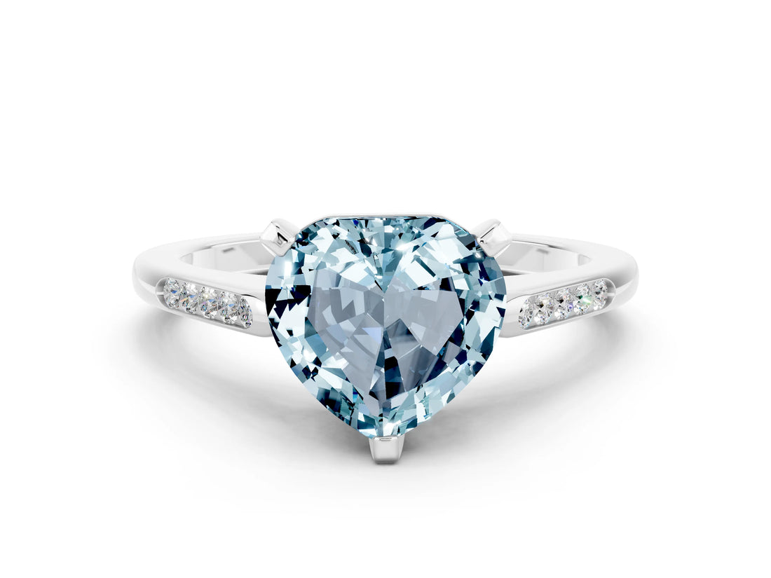 White gold Heart Cut Cut Channel Set Solitaire Engagement Ring with Four-Prong Setting