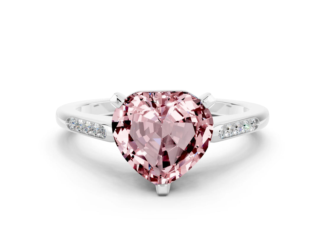 White gold Heart Cut Cut Channel Set Solitaire Engagement Ring with Four-Prong Setting