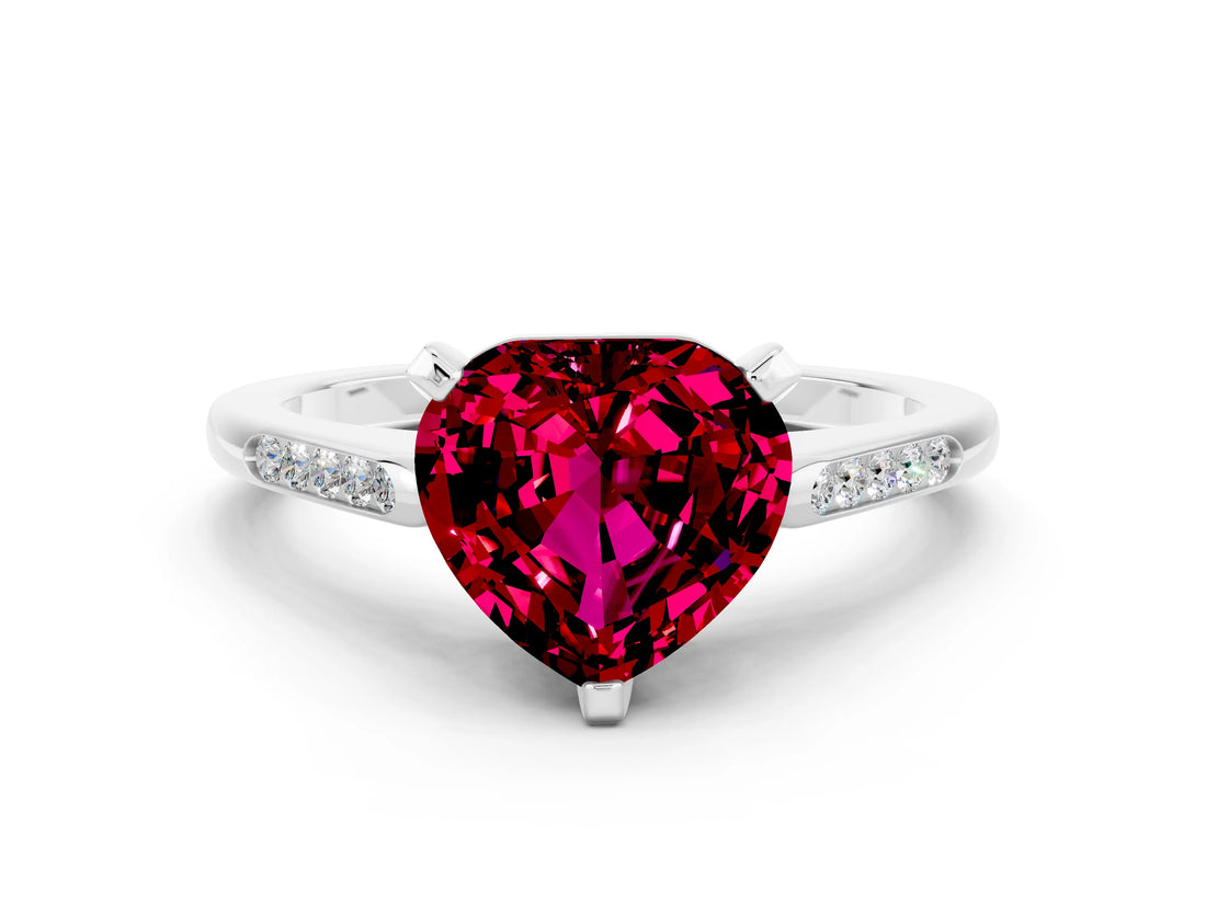White gold Heart Cut Cut Channel Set Solitaire Engagement Ring with Four-Prong Setting