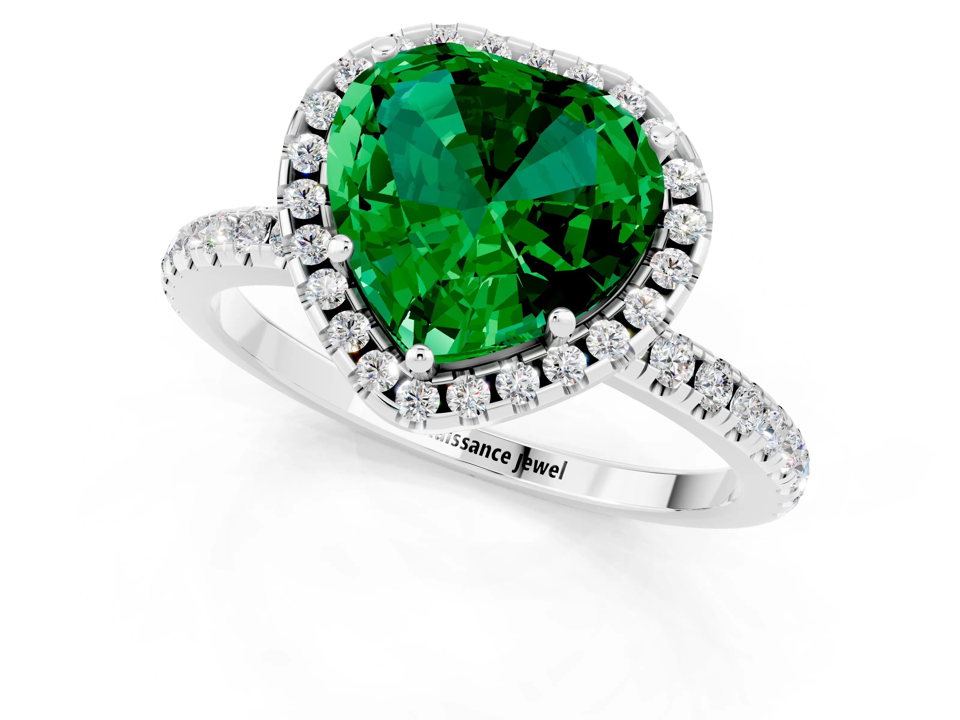 White gold Heart Cut Cut Diamond Floral Halo Engagement Ring with Pavé Band and Prong Setting_1