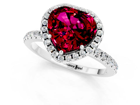 White gold Heart Cut Cut Diamond Floral Halo Engagement Ring with Pavé Band and Prong Setting_1