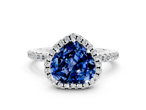 White gold Heart Cut Cut Diamond Floral Halo Engagement Ring with Pavé Band and Prong Setting