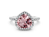 White gold Heart Cut Cut Diamond Floral Halo Engagement Ring with Pavé Band and Prong Setting