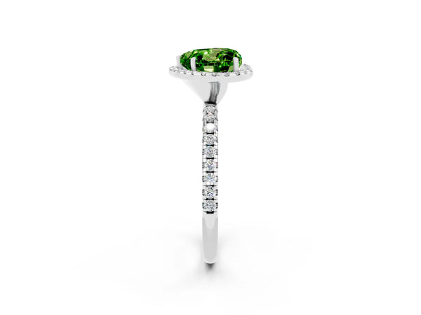 Platinum Heart Cut Cut Diamond Floral Halo Engagement Ring with Pavé Band and Prong Setting