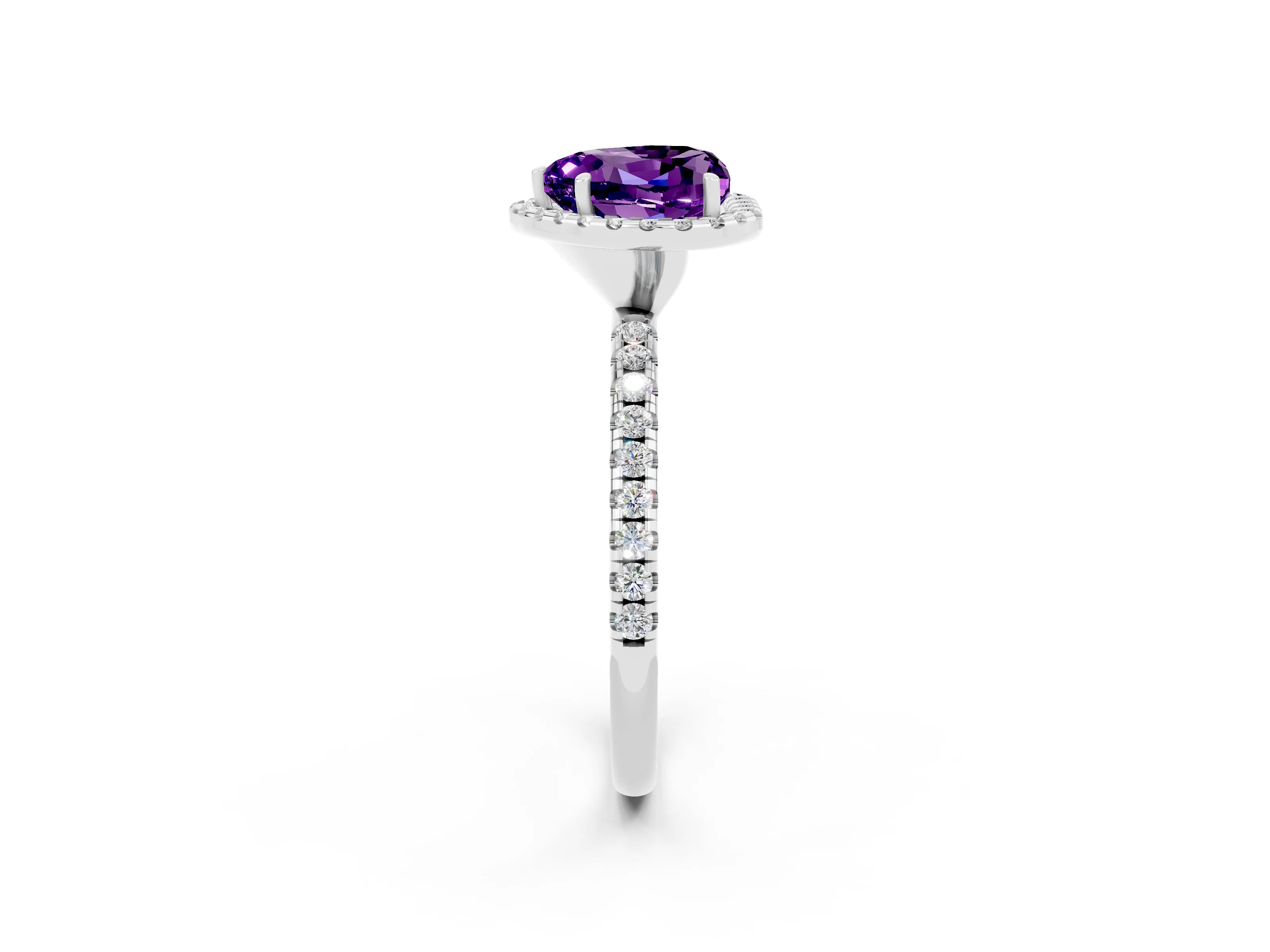 White gold Heart Cut Cut Diamond Floral Halo Engagement Ring with Pavé Band and Prong Setting_2