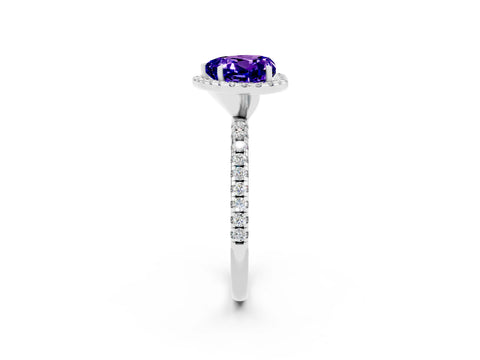 White gold Heart Cut Cut Diamond Floral Halo Engagement Ring with Pavé Band and Prong Setting_2