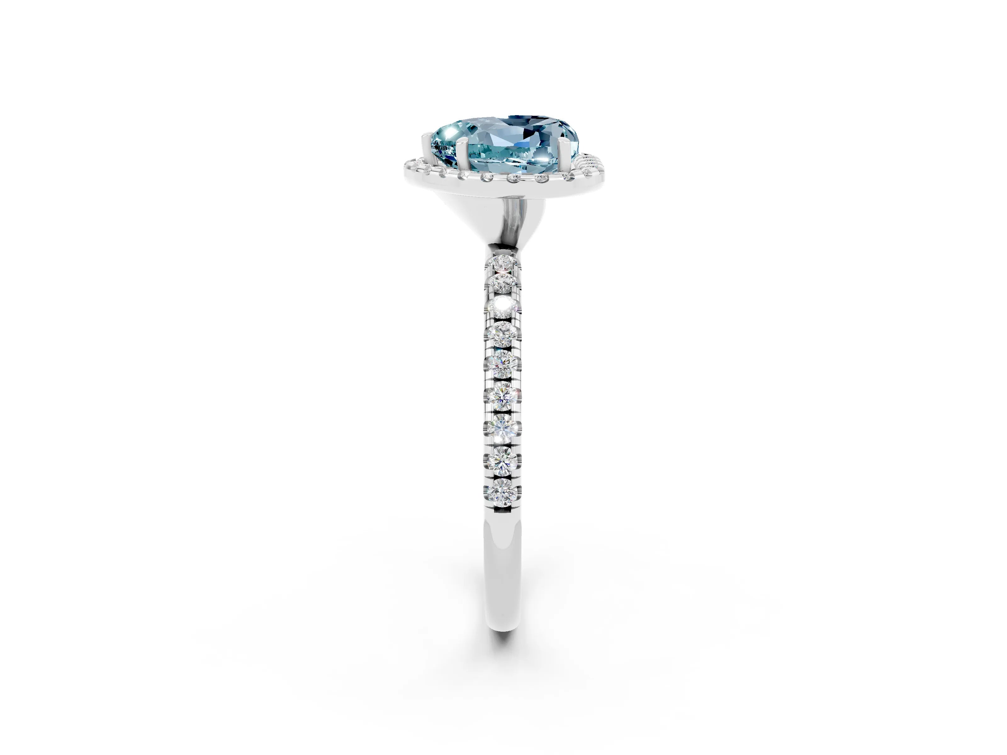 White gold Heart Cut Cut Diamond Floral Halo Engagement Ring with Pavé Band and Prong Setting_2