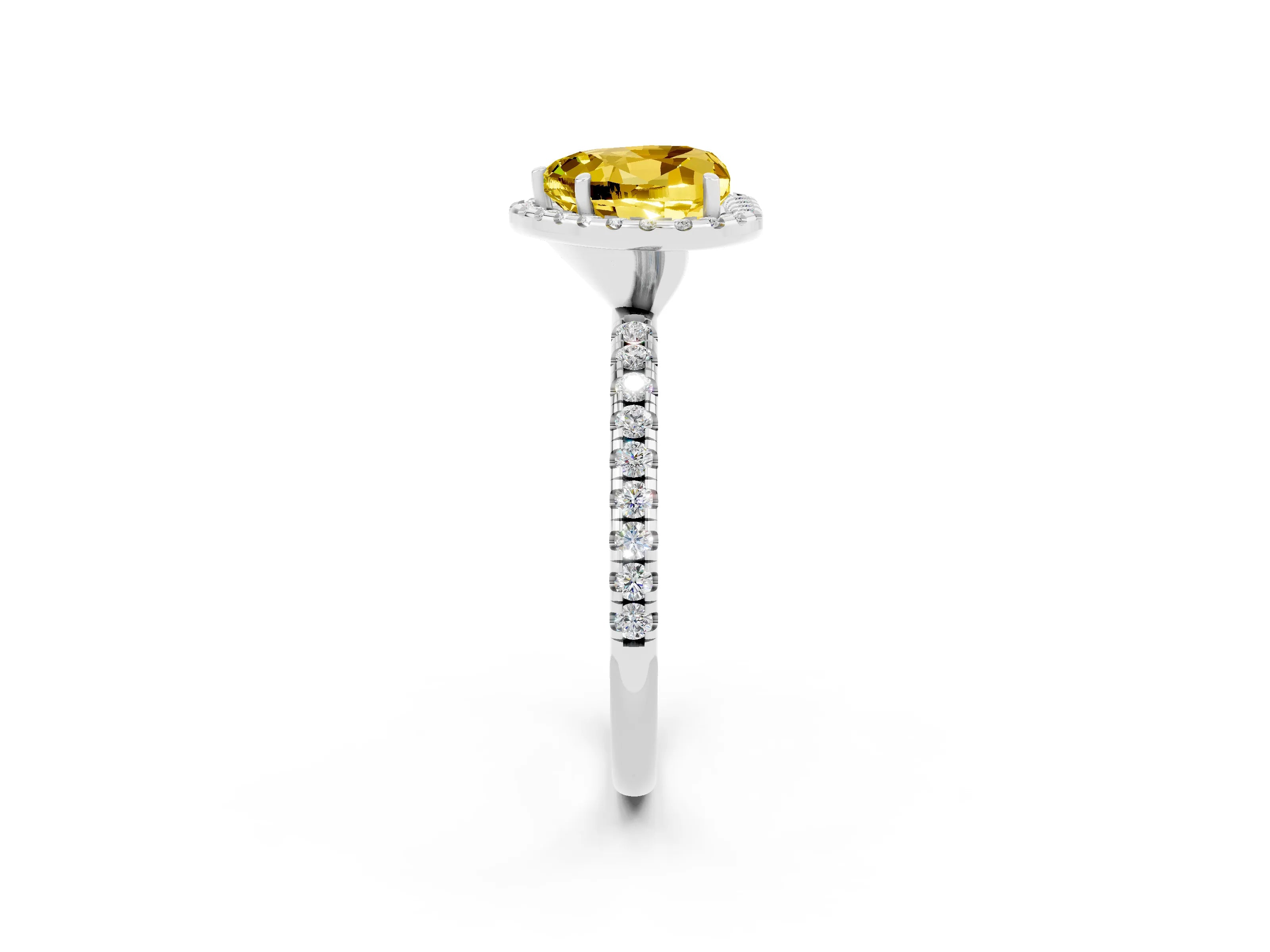 White gold Heart Cut Cut Diamond Floral Halo Engagement Ring with Pavé Band and Prong Setting_2