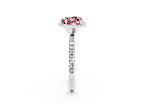 White gold Heart Cut Cut Diamond Floral Halo Engagement Ring with Pavé Band and Prong Setting_2