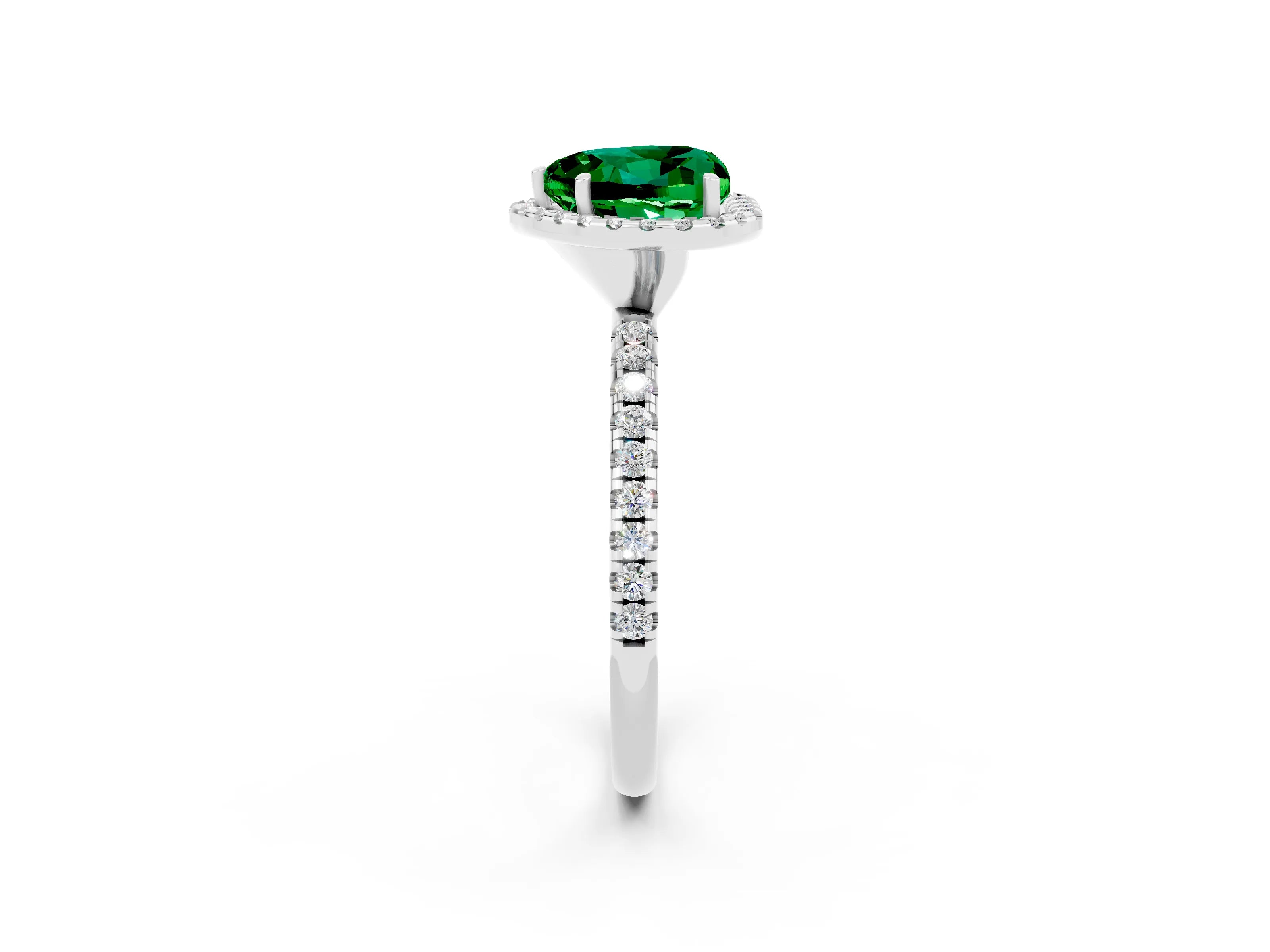 White gold Heart Cut Cut Diamond Floral Halo Engagement Ring with Pavé Band and Prong Setting_2