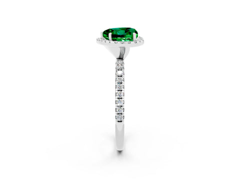 White gold Heart Cut Cut Diamond Floral Halo Engagement Ring with Pavé Band and Prong Setting_2