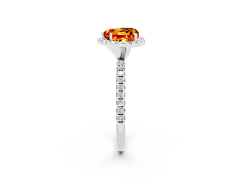 White gold Heart Cut Cut Diamond Floral Halo Engagement Ring with Pavé Band and Prong Setting_2