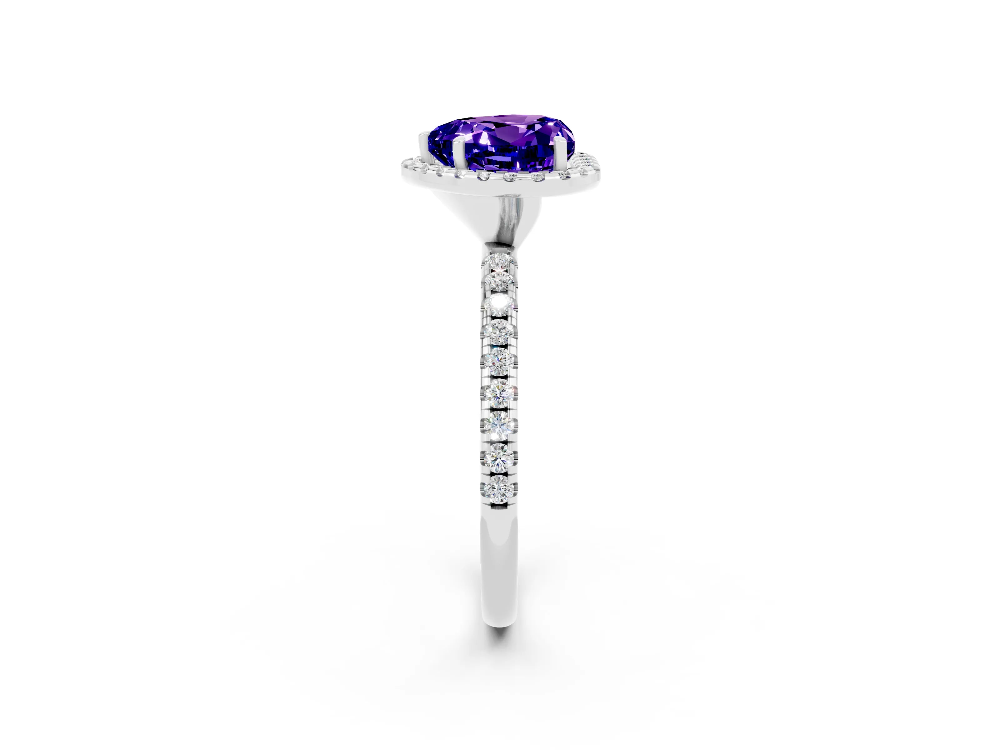 White gold Heart Cut Cut Diamond Floral Halo Engagement Ring with Pavé Band and Prong Setting_2