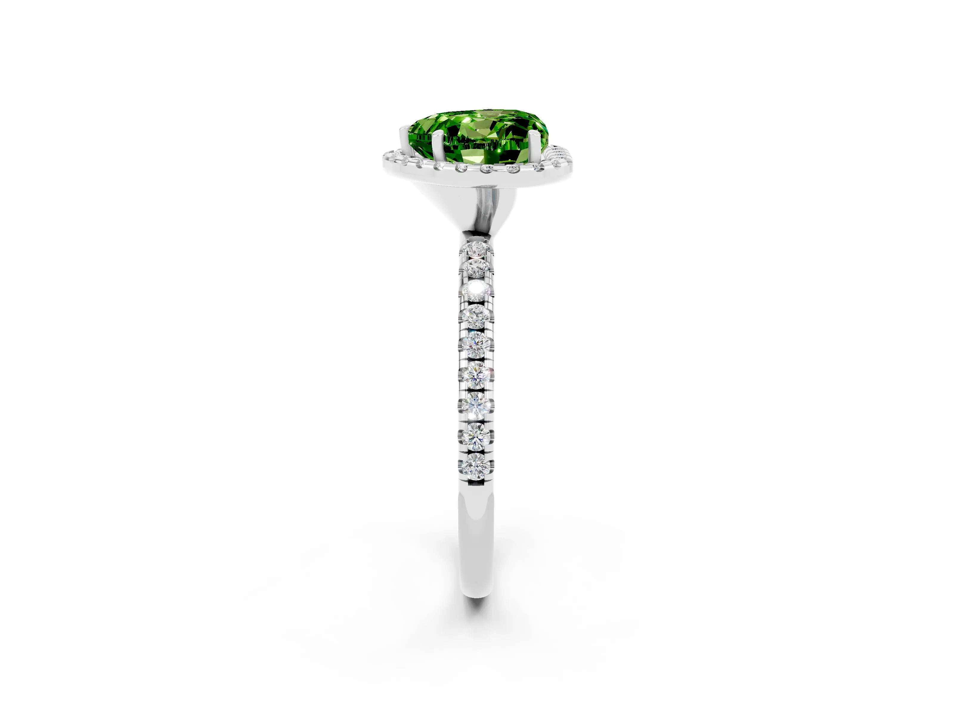 White gold Heart Cut Cut Diamond Floral Halo Engagement Ring with Pavé Band and Prong Setting_2