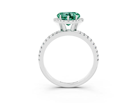 White gold Heart Cut Cut Diamond Floral Halo Engagement Ring with Pavé Band and Prong Setting_3