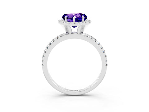 White gold Heart Cut Cut Diamond Floral Halo Engagement Ring with Pavé Band and Prong Setting_3