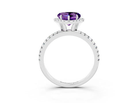 White gold Heart Cut Cut Diamond Floral Halo Engagement Ring with Pavé Band and Prong Setting_3