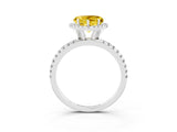 White gold Heart Cut Cut Diamond Floral Halo Engagement Ring with Pavé Band and Prong Setting_3