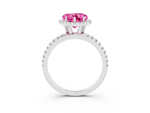 White gold Heart Cut Cut Diamond Floral Halo Engagement Ring with Pavé Band and Prong Setting_3