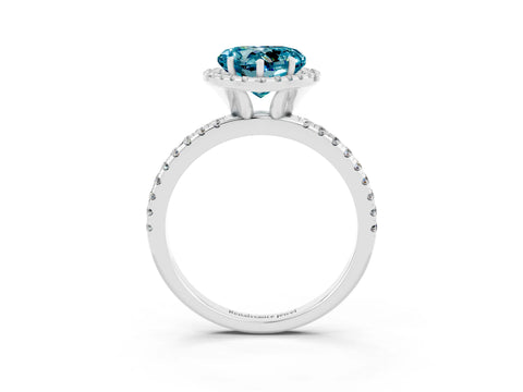 White gold Heart Cut Cut Diamond Floral Halo Engagement Ring with Pavé Band and Prong Setting_3