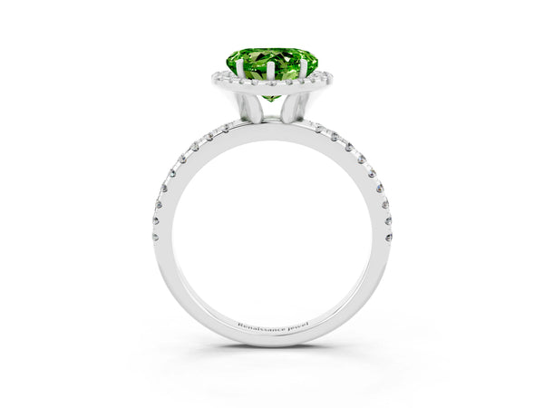 White gold Heart Cut Cut Diamond Floral Halo Engagement Ring with Pavé Band and Prong Setting