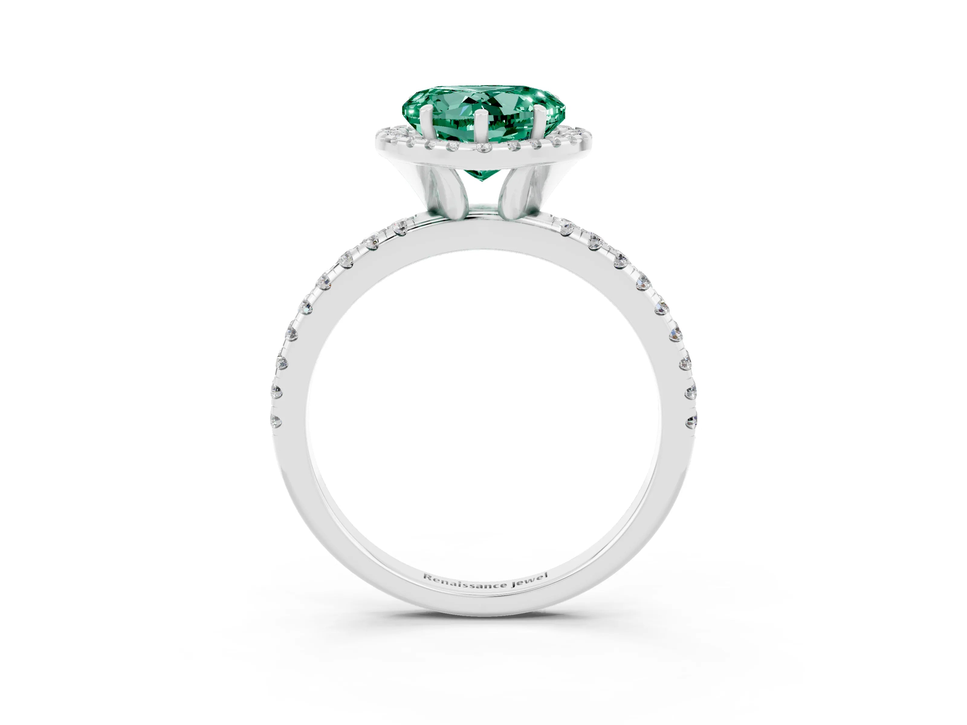 White gold Heart Cut Cut Diamond Floral Halo Engagement Ring with Pavé Band and Prong Setting_3