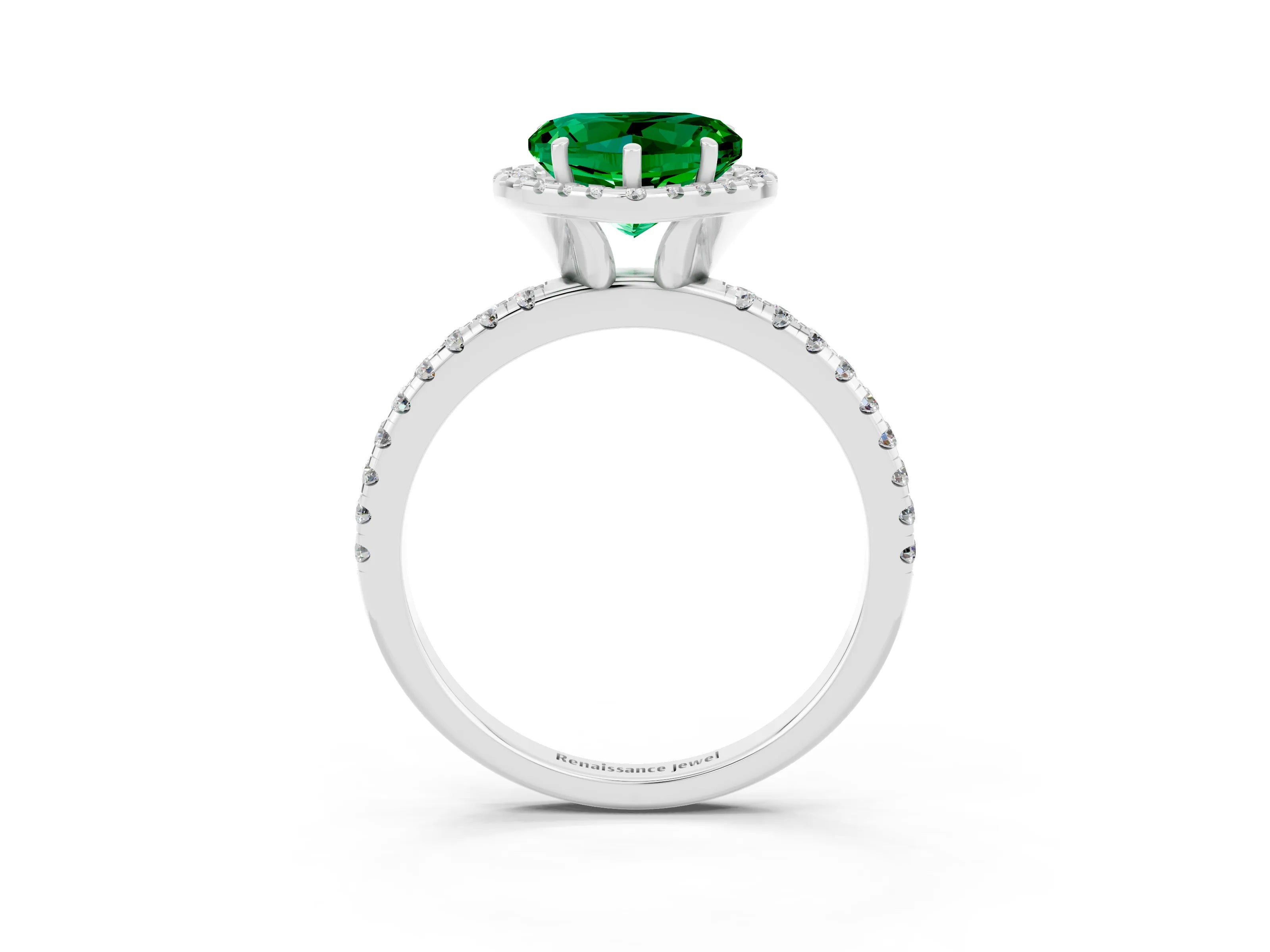 White gold Heart Cut Cut Diamond Floral Halo Engagement Ring with Pavé Band and Prong Setting_3