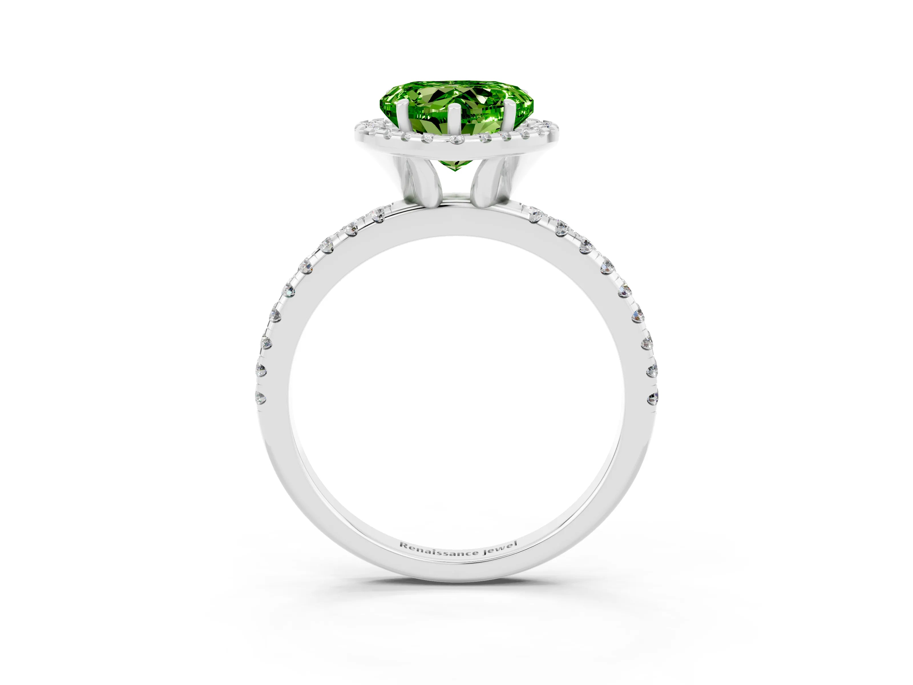 White gold Heart Cut Cut Diamond Floral Halo Engagement Ring with Pavé Band and Prong Setting_3