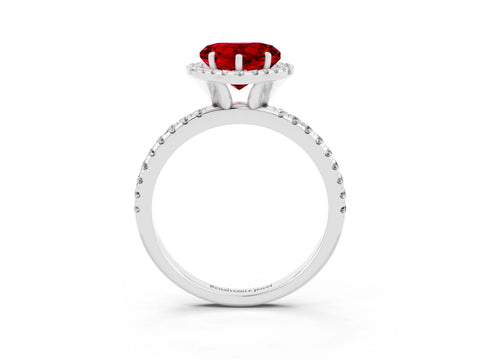 White gold Heart Cut Cut Diamond Floral Halo Engagement Ring with Pavé Band and Prong Setting_3