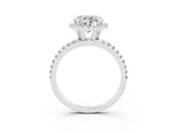 White gold Heart Cut Cut Diamond Floral Halo Engagement Ring with Pavé Band and Prong Setting_3