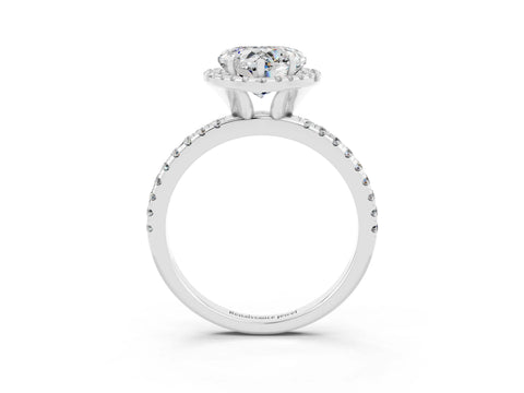 White gold Heart Cut Cut Diamond Floral Halo Engagement Ring with Pavé Band and Prong Setting_3