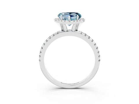 White gold Heart Cut Cut Diamond Floral Halo Engagement Ring with Pavé Band and Prong Setting_3