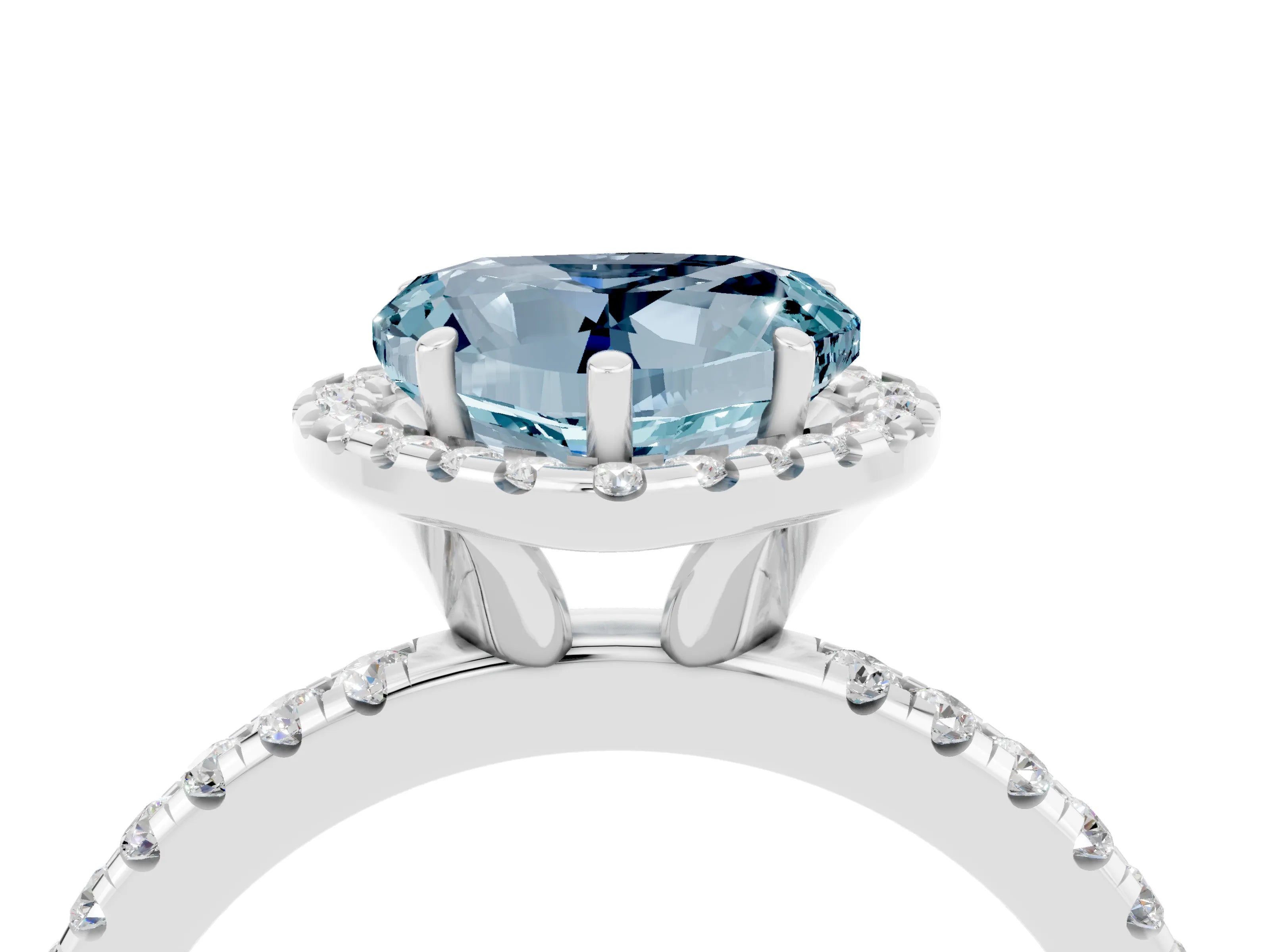 White gold Heart Cut Cut Diamond Floral Halo Engagement Ring with Pavé Band and Prong Setting_4
