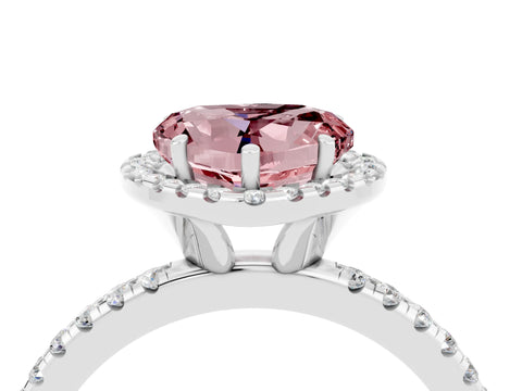 White gold Heart Cut Cut Diamond Floral Halo Engagement Ring with Pavé Band and Prong Setting_4