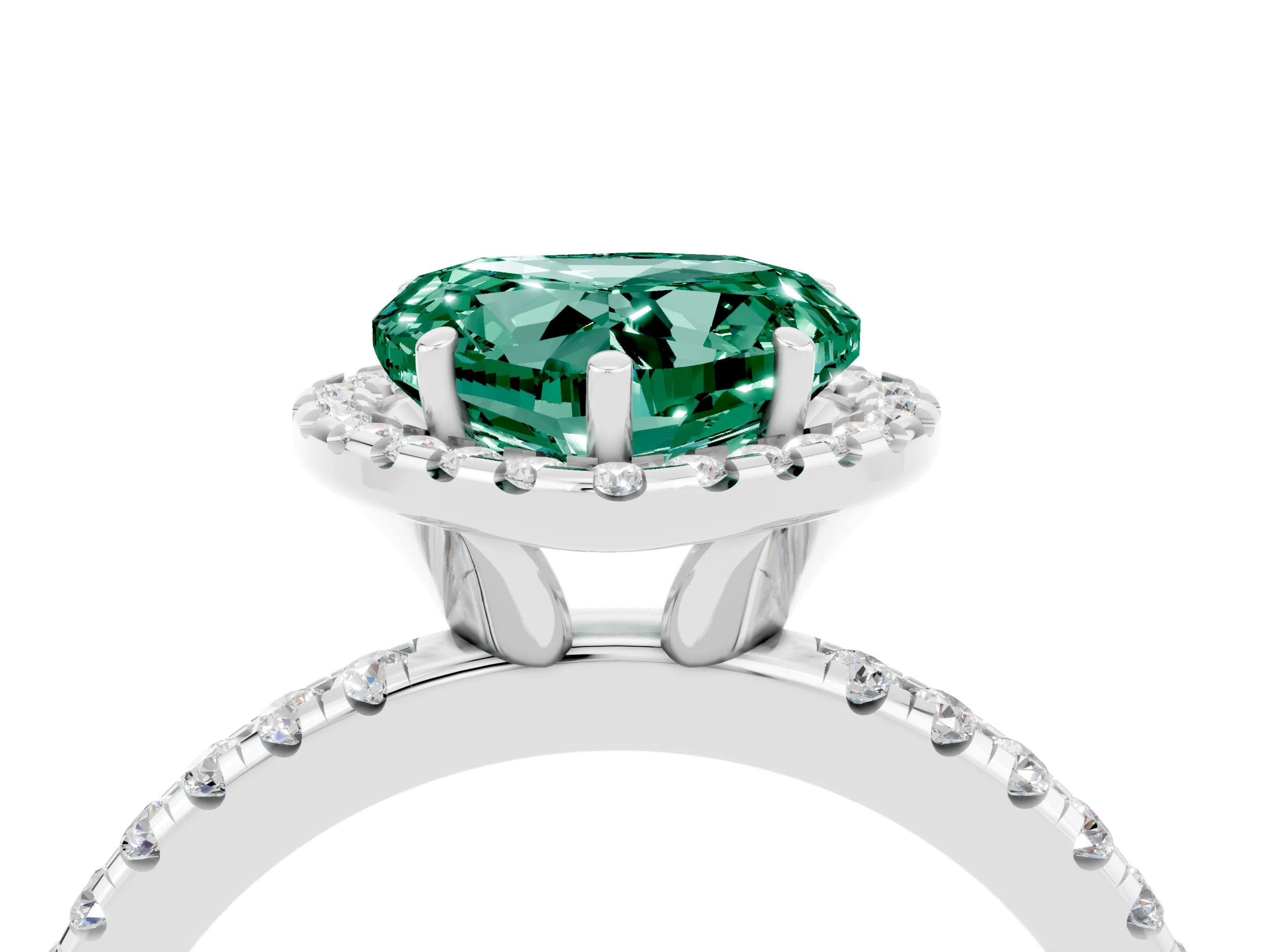White gold Heart Cut Cut Diamond Floral Halo Engagement Ring with Pavé Band and Prong Setting_4