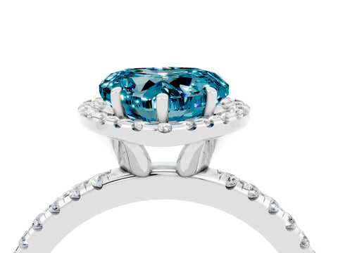 White gold Heart Cut Cut Diamond Floral Halo Engagement Ring with Pavé Band and Prong Setting_4