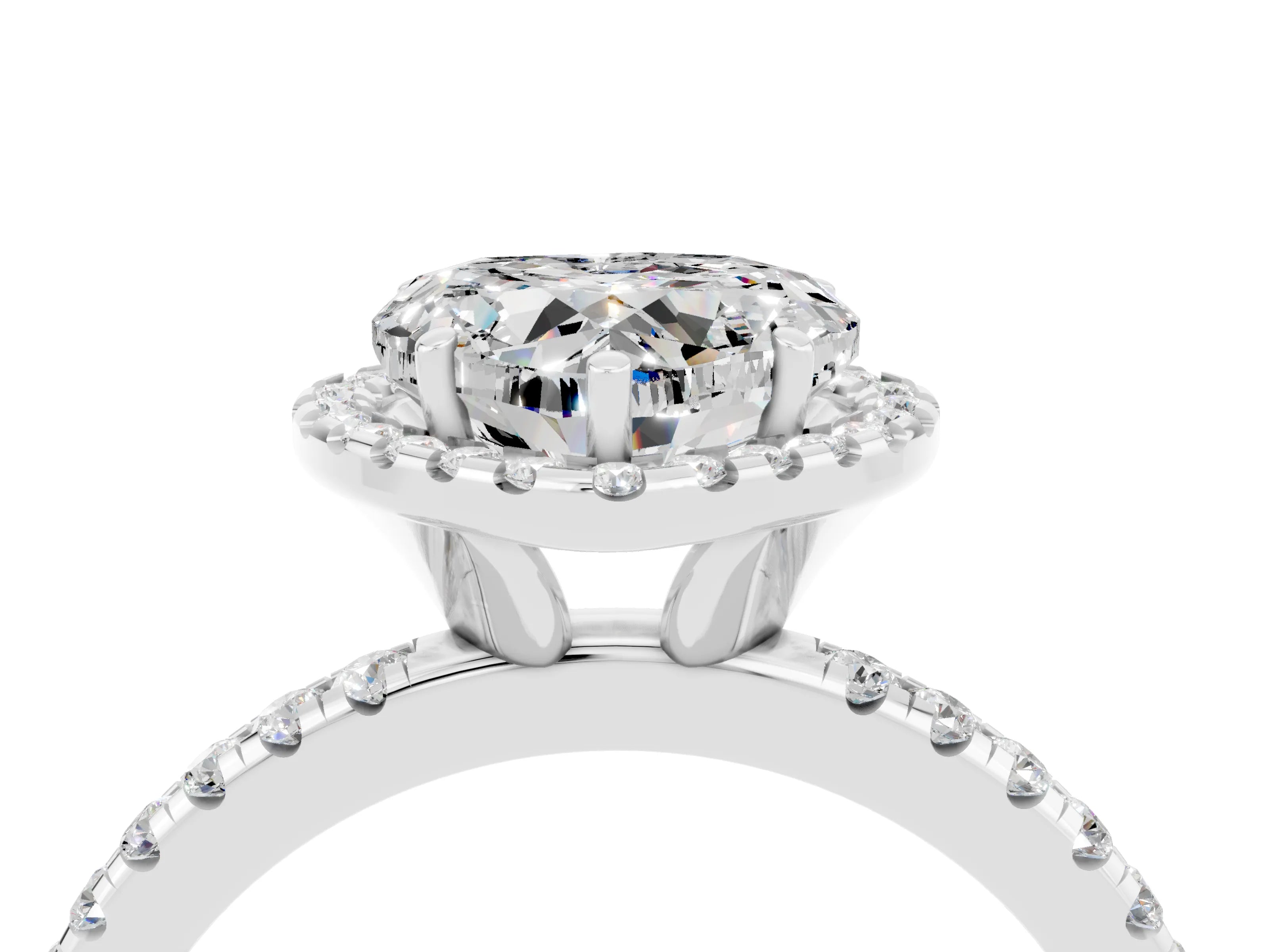 White gold Heart Cut Cut Diamond Floral Halo Engagement Ring with Pavé Band and Prong Setting_4