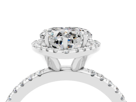 White gold Heart Cut Cut Diamond Floral Halo Engagement Ring with Pavé Band and Prong Setting_4