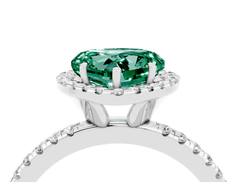 White gold Heart Cut Cut Diamond Floral Halo Engagement Ring with Pavé Band and Prong Setting_4