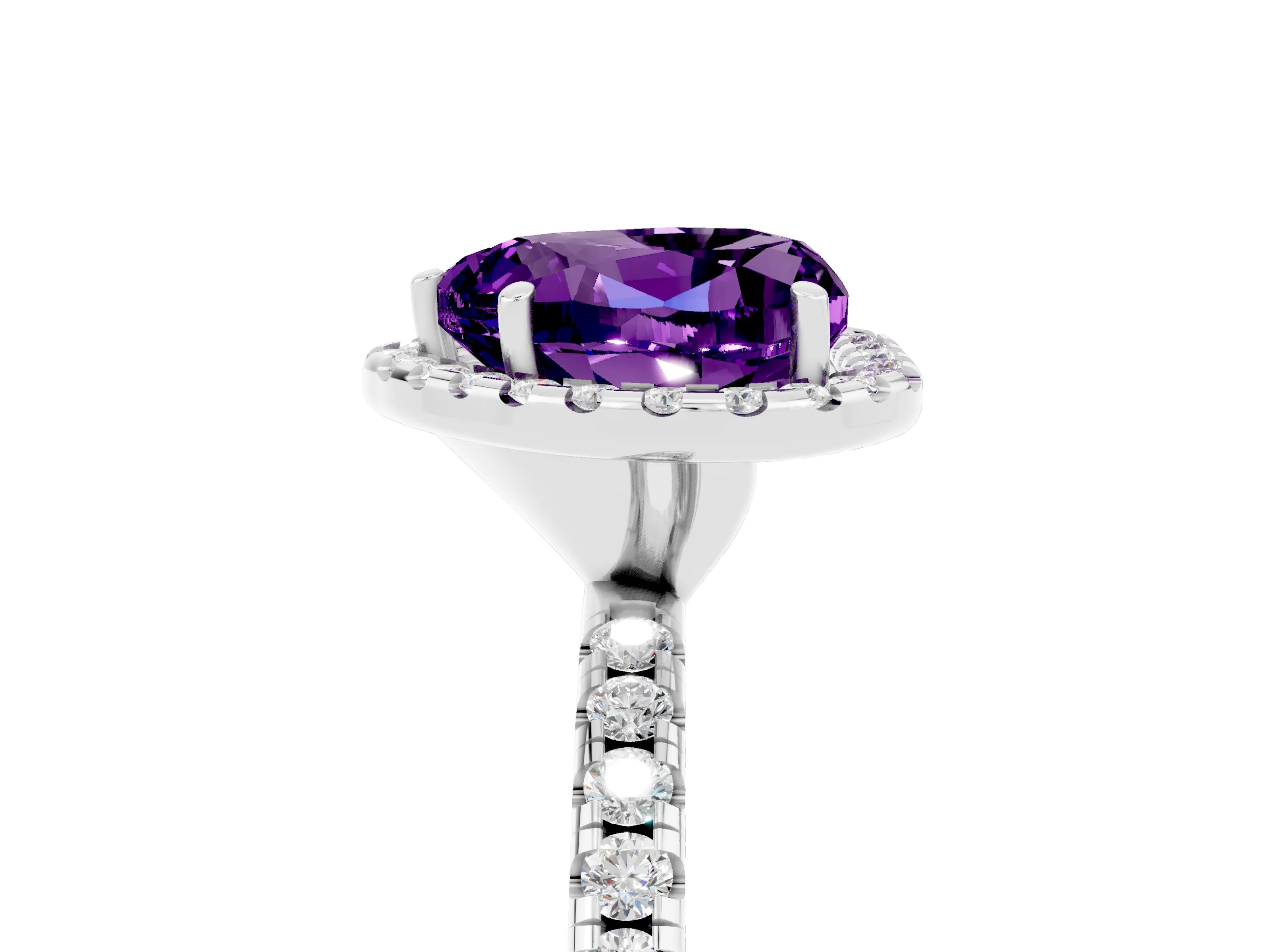 White gold Heart Cut Cut Diamond Floral Halo Engagement Ring with Pavé Band and Prong Setting_5