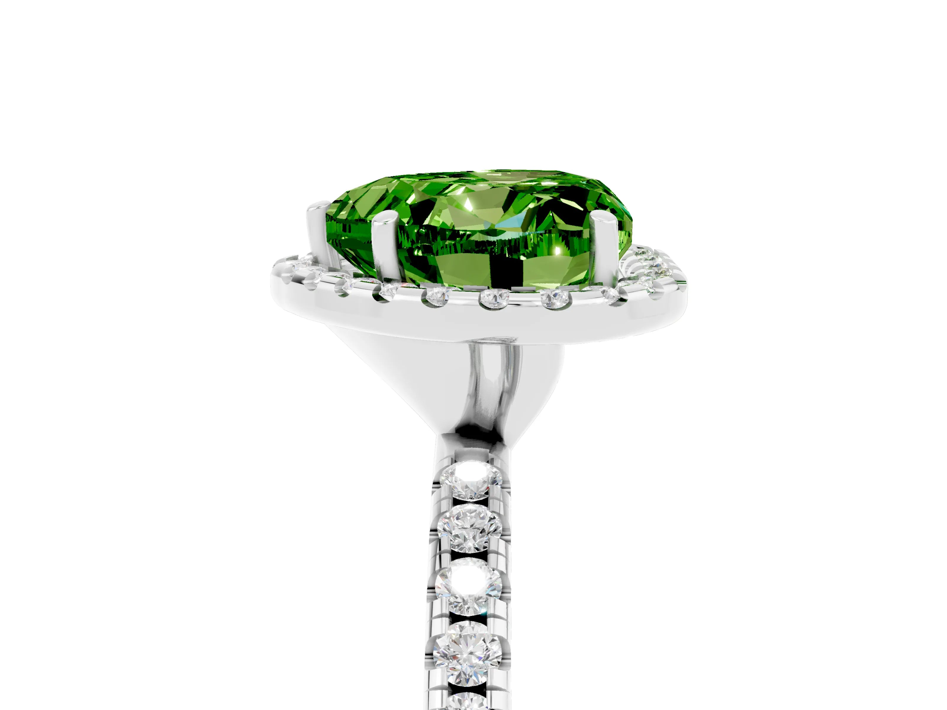 White gold Heart Cut Cut Diamond Floral Halo Engagement Ring with Pavé Band and Prong Setting_5